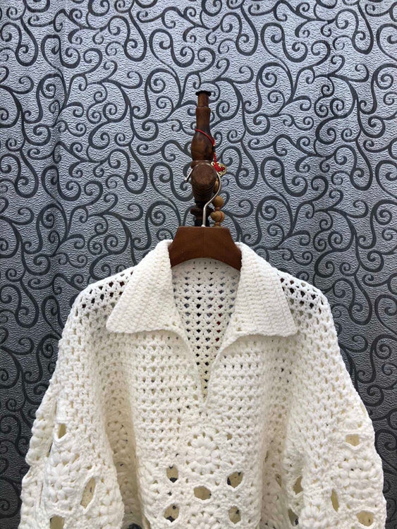Pullovers High Quality Women Turn-down Collar Crochet Knitting