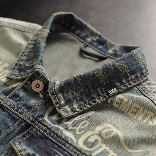 Fall European and American casual print denim jacket male