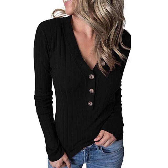 V-Neck Solid Color Slim Fit Ladies Sweater