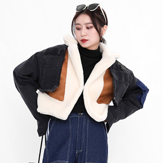 Women Slim Patchwork Woolen Coat 2022 Autumn Winter New