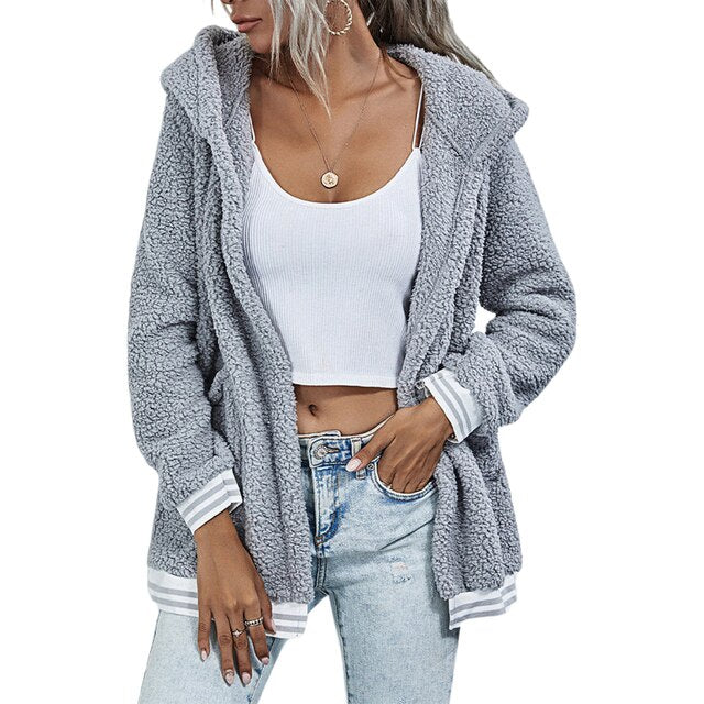 Winter Women Pockets Warm Fur Coat