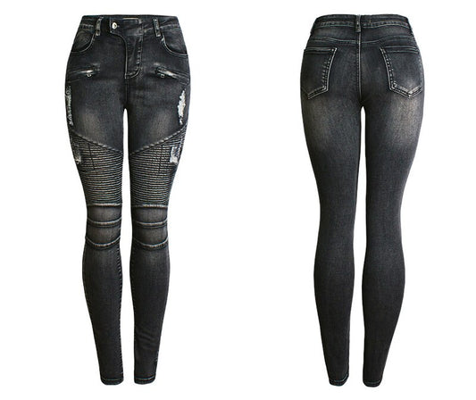 Stretchy Gothic Punk Denim Trousers