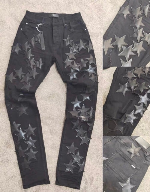 street star leather fight leather hole wash jeans