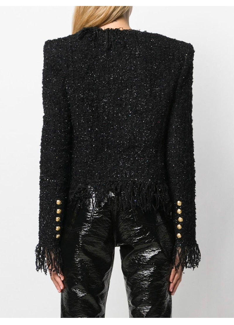 ウールタッセルレースポケットメタルボタンレディースジャケットコート