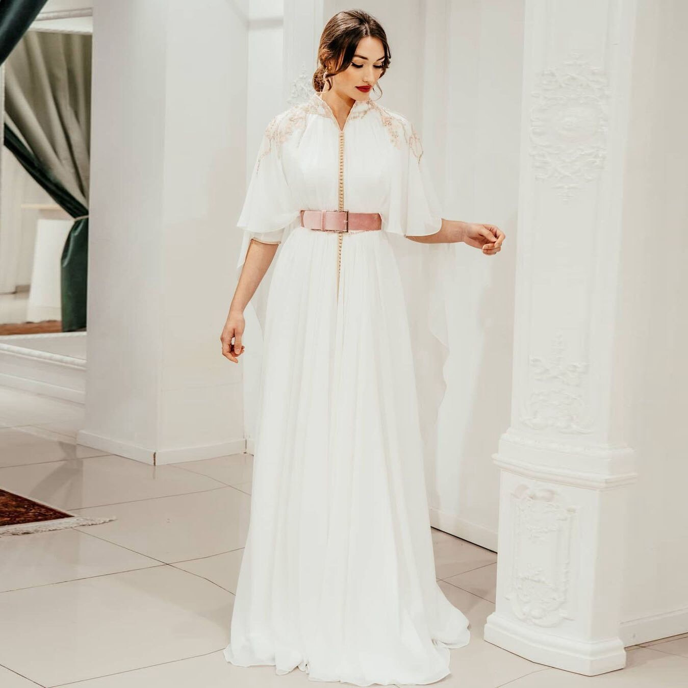 caftan formal dress designer-abaya-caftan-haute-couture-farasha-maxi-dress 3XL / 52 Inches / Matching Embroidered Scarf (24 X 71 Inches) main image 1