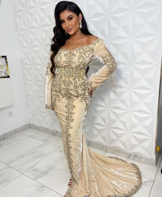 Elegant Moroccan Caftan Evening Dress Off-The-Shoulder