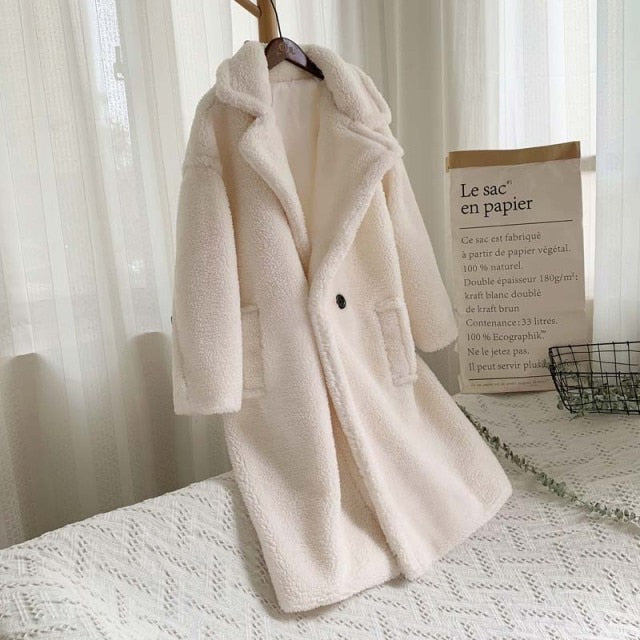 Pink Long Teddy Bear Jacket Coat Women Winter Thick Warm
