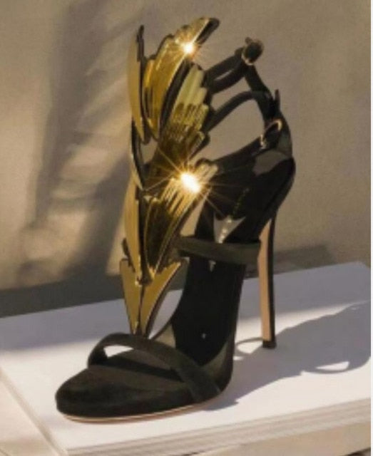 Woman Bling Bling Golden Wings Decor Party Sandals