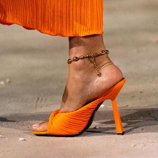 Women Sheepskin Thin heel Fish Mouth Fold Mules Slipper