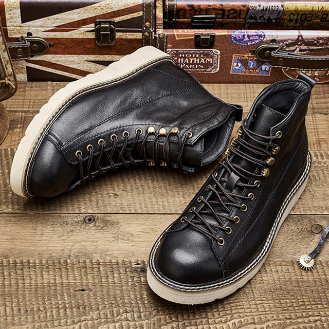 Retro Motorcycle Boots Men Genuine Leather