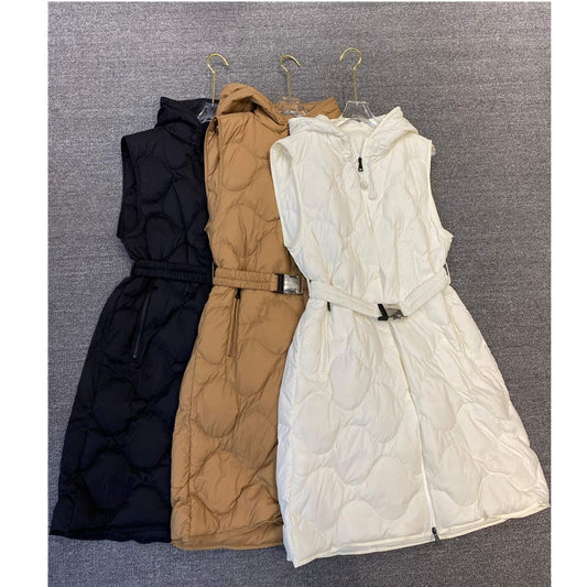 Women Long Down Coats Zipper up 90% White Duck