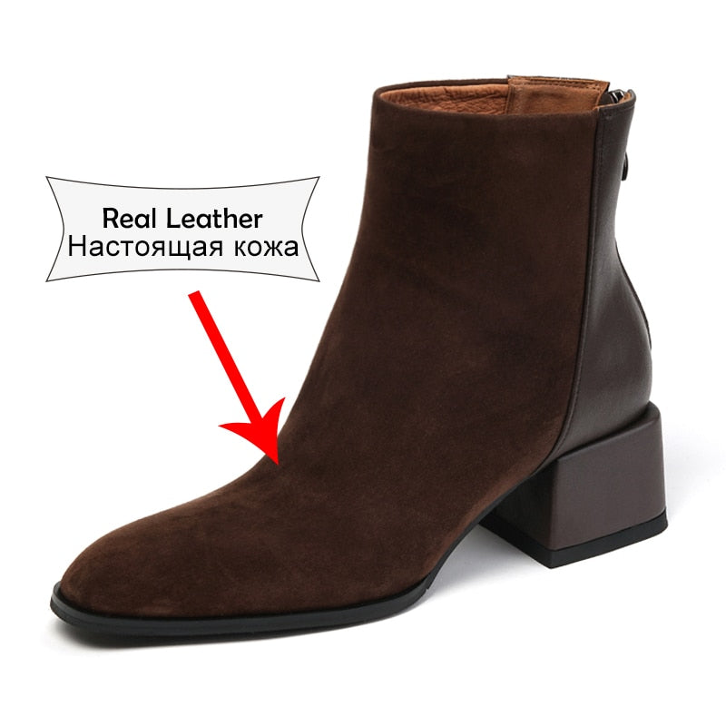 Women Ankle Boots Real Leather High Heels