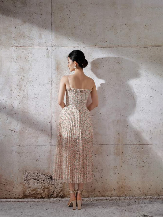 Casual Slash Neck Spaghetti Strap Backless Midi Printing Dress