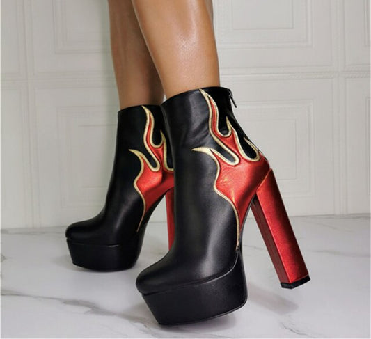 ミックスカラー レディース ブーツ アンクル プラットフォーム