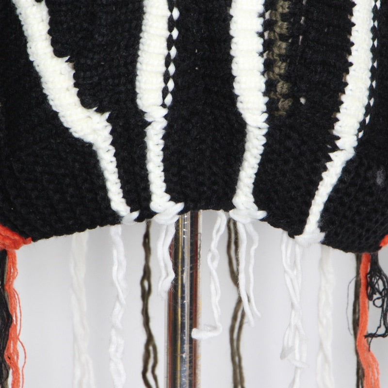 Patchwork Tassel Sweater Women Hit Color High Street Loose Knitted Pullovers