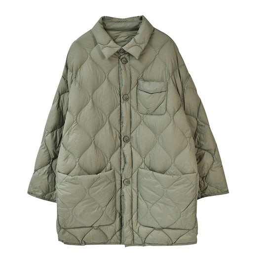 handsome BF wind loose large pocket mid-lengh Down jacket