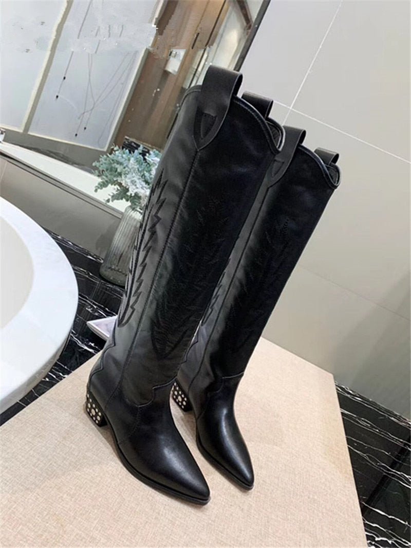 Women's High Boots Pointed Toe Embroidery