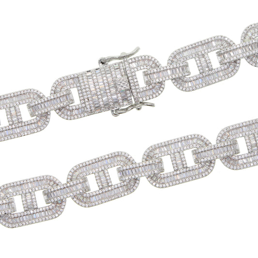 5A バゲット CZ キューバンネックレス シルバー ゴールド ロックピン リンクチェーン