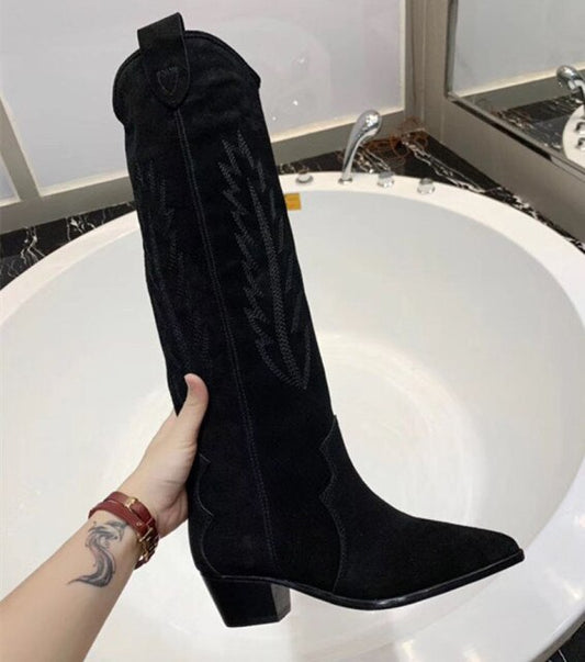 Women's High Boots Pointed Toe Embroidery