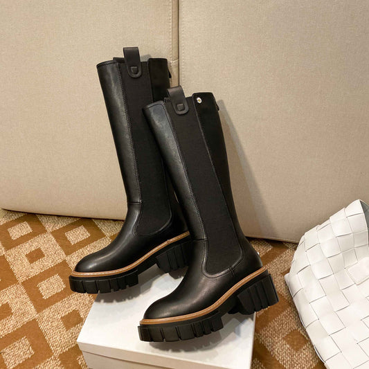 mixed colors platform round toe thick high heel boots