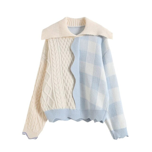 新しい長袖ドールカラーニットセーターレディース