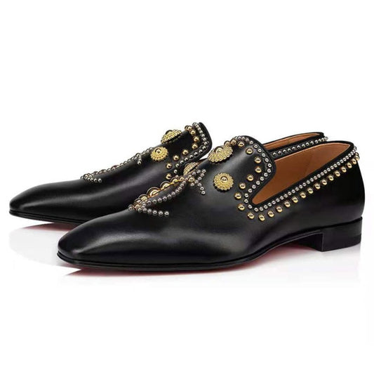 Pointed Toe Rhinestone Rivet Flat Shoes Male
