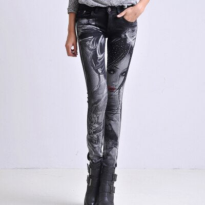 Woman Plus SizeWith Diamond Rhinestones Stretch Jeans