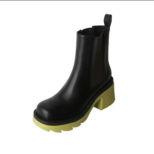 レディース チェルシーブーツ プラットフォーム 厚手 ハイヒール アンクルブーツ