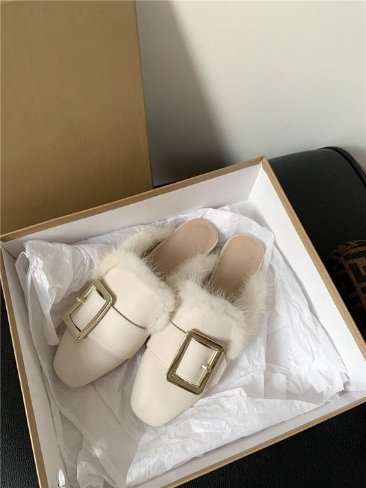 Women Slipper Square Toe Metal Decoration