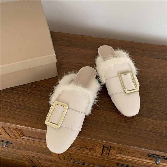 Women Slipper Square Toe Metal Decoration