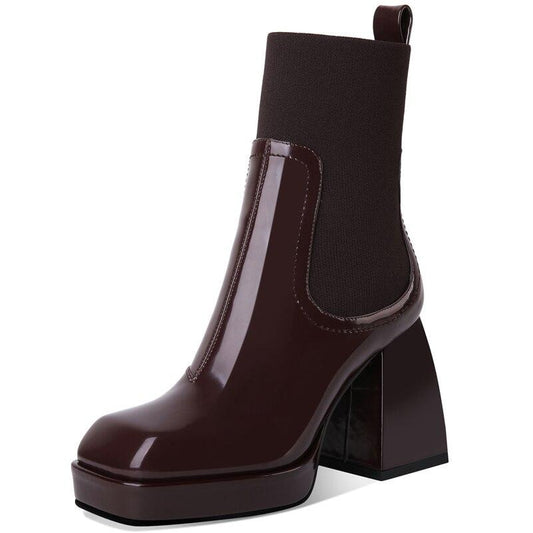 High Heel Chelsea Boots Square Toe Ladies Boots