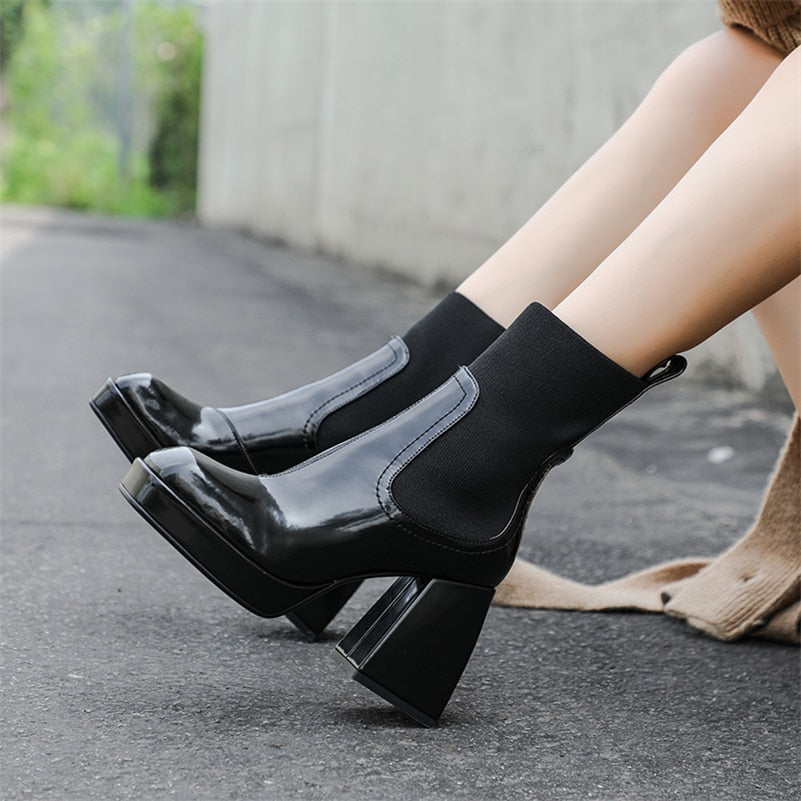 ハイヒール チェルシーブーツ スクエアトゥ レディースブーツ