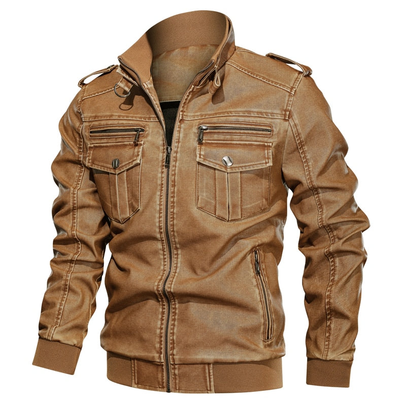 Mens Leather Jacket Winter Coat Street Wear