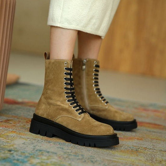 レディース レースアップ プラットフォーム 高さアップ アンクルブーツ