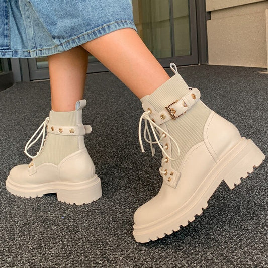 レディースブーツ ラウンドトゥ 厚底 アンクルシューズ