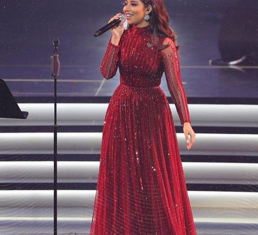 高級イブニングドレス ガウン Aライン スパークルビーズ 女性用 パーティー