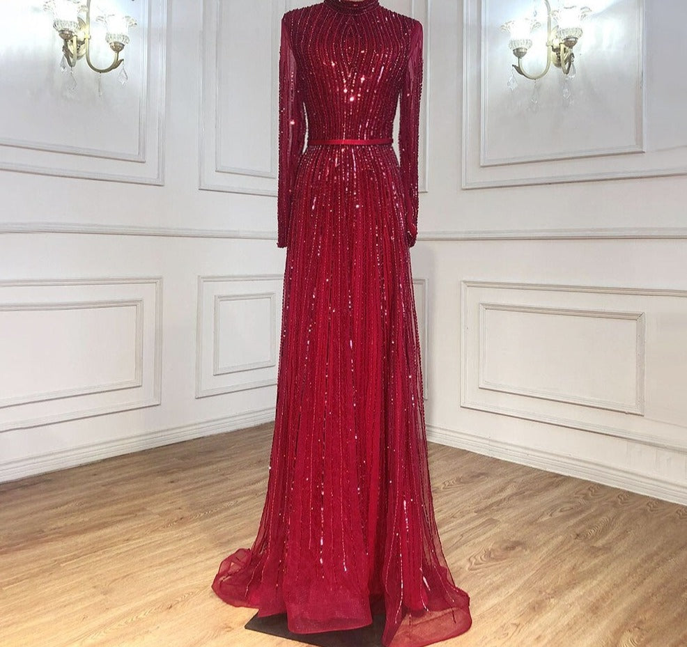 Luxury Evening Dresses Gowns A-Line Sparkle Beading For Women Party