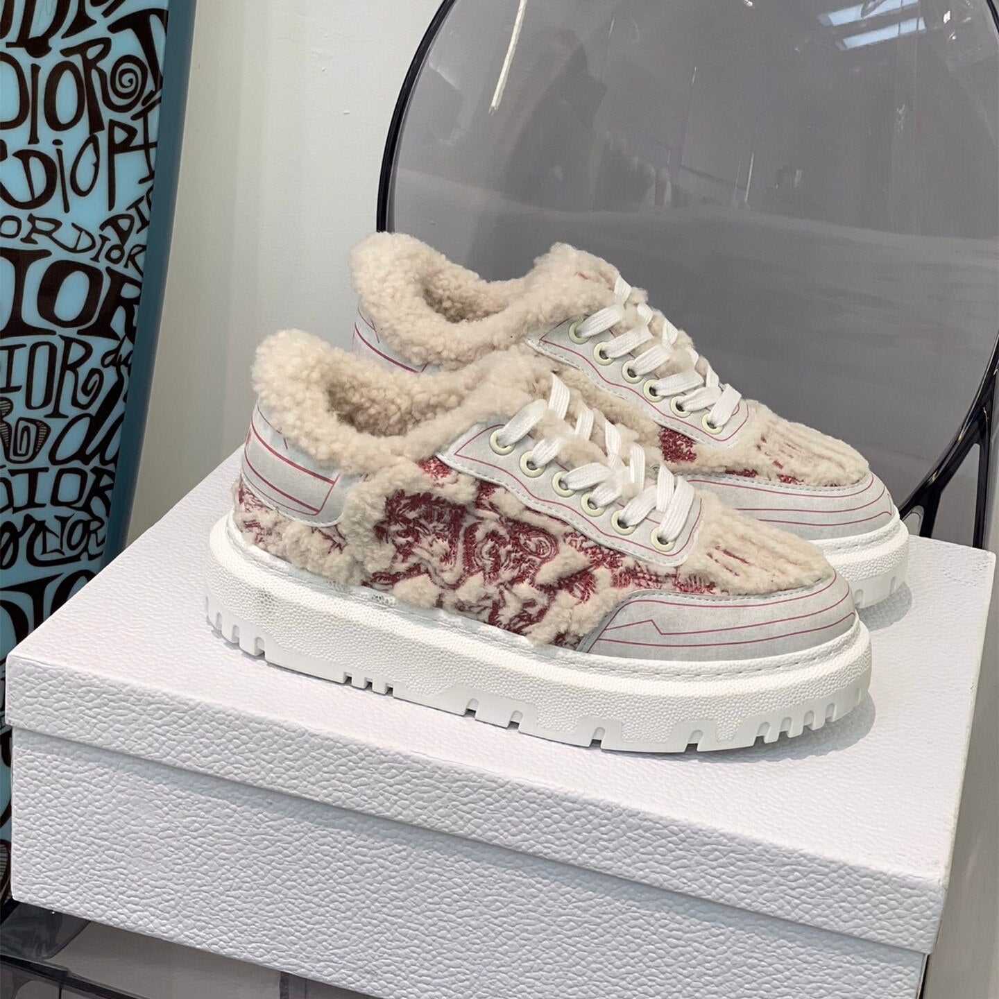 Women Wool Warm Embroidery Print Casual Flats