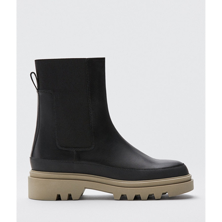 ハイストリート本革冬ブーツレディースIns Bloggerレトロ