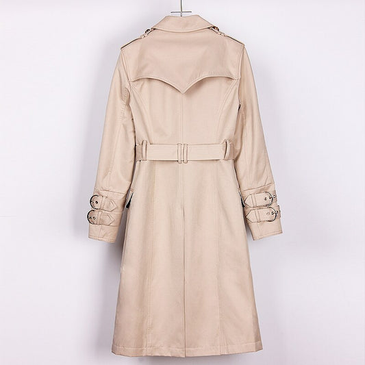 New Khaki double breasted long sleeve belt Lapel fit medium length trench coat can customized big size