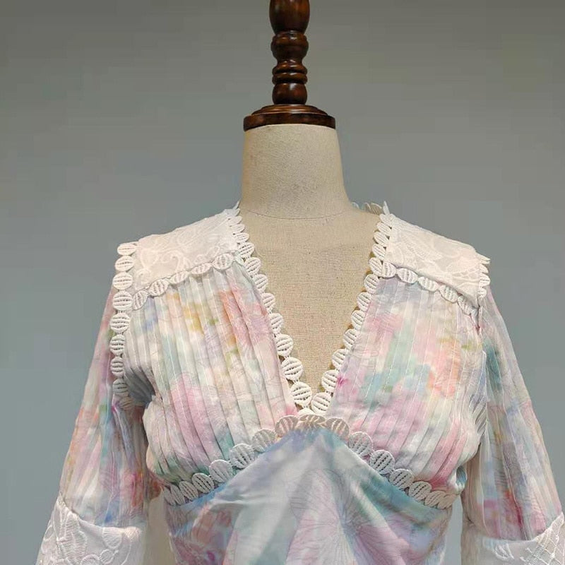 レディース Vネック ランタンスリーブ シャツ ハイウエスト スカート