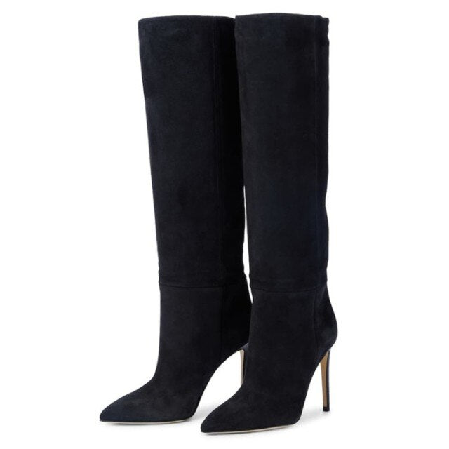 Women Pointy Toe Sexy Knee High Boots Crocodile Print Big Size