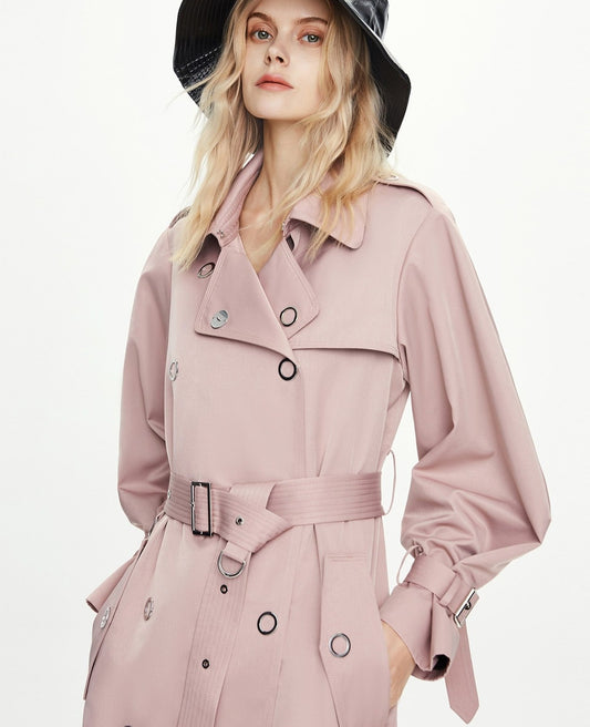 British style metal buckle belt Women's coats