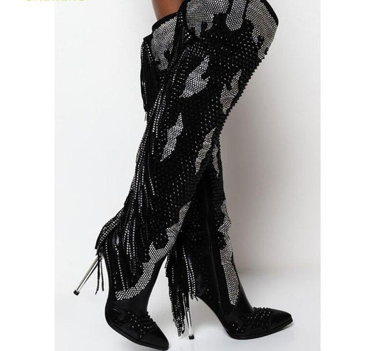 Lady Fashion Tassel High Heels Pointed Toe Shoes