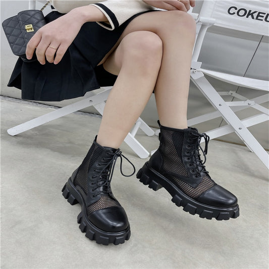 ラウンドトゥ プラットフォーム クロスタイ レディース アンクルブーツ