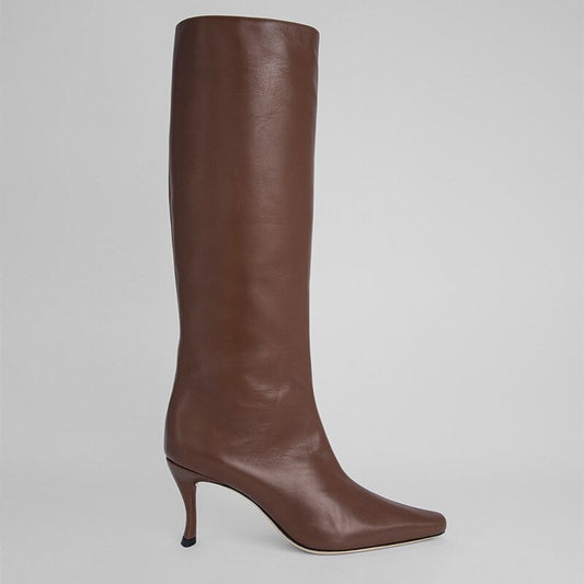 女性用キトンヒールワイドカーフトールブーツ