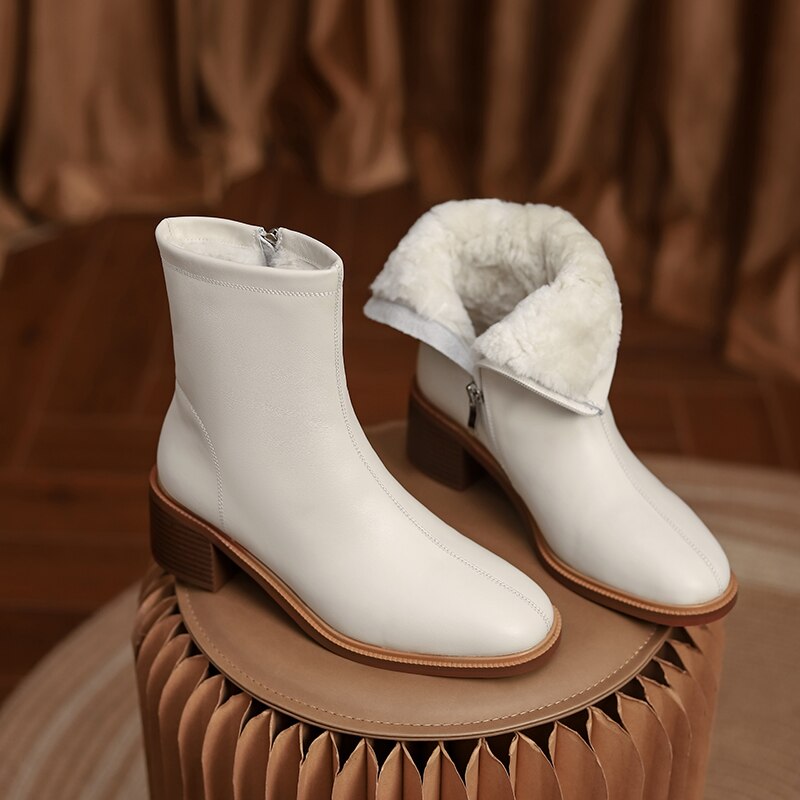 Women Wool Genuine Leather Ankle Boots