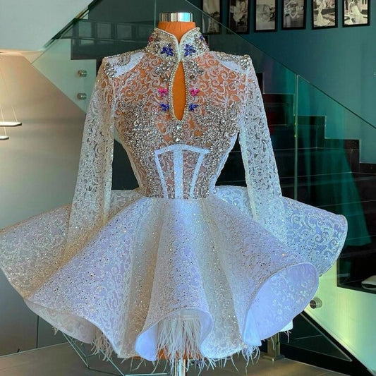 キラキラの高級ショートプロムドレス 長袖