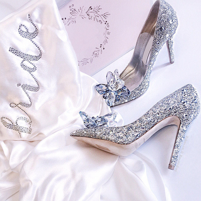 Cinderella crystal gold dress bridal shoes silver pointed wedding shoe   LiveTrendsX