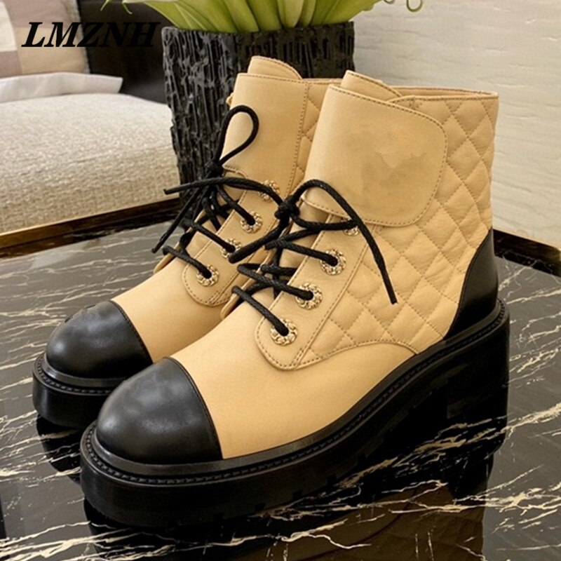 Round toe thick-soled square heel Martin boots women